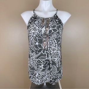 INC International Concepts Gray White Sleeveless Sequined Halter Blouse Small